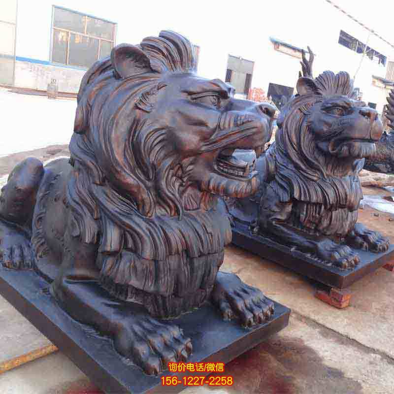 獅子雕塑-大型玻璃鋼仿真創意一對臥著的鎮宅獅子雕塑