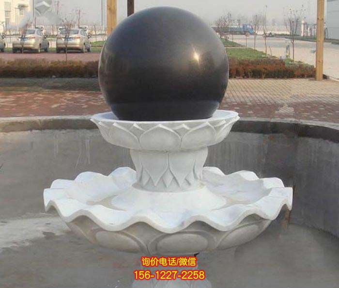 風水球雕塑-景區廣場漢白玉小型風水球噴泉石雕