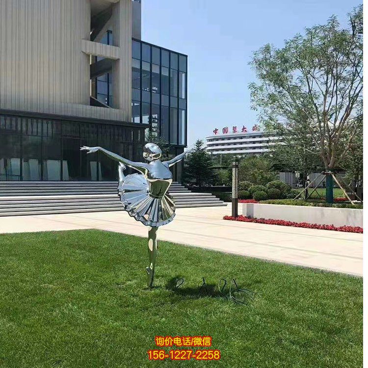 不銹鋼芭蕾女孩，鏡面跳舞女孩雕塑