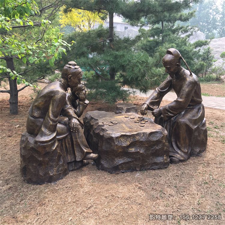 玻璃鋼古代人物下象棋雕塑，傳統下象棋雕塑廠家