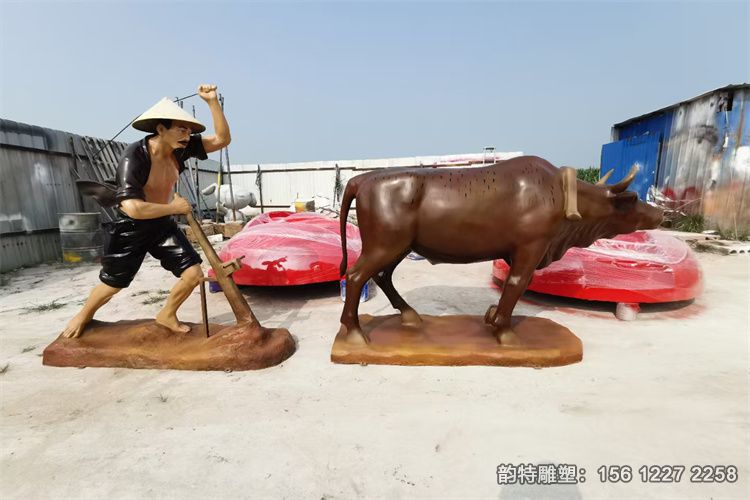 牛拉犁雕塑 玻璃鋼農耕文化雕塑 牛拉犁雕塑 玻璃鋼農耕文化雕塑