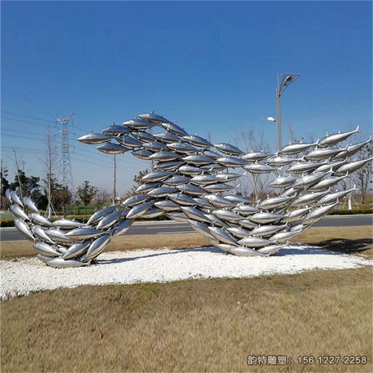 水景不銹鋼魚群雕塑 鏡面小魚雕塑圖片